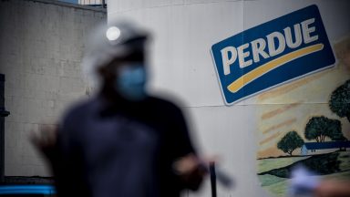 A recently recruited employee who wants to stay anonymous answers an AFP journalist's questions outside the Perdue Farms Chicken and poultry processing factory on May 2, 2020 in Salibury, Maryland. - Coronavirus cases have recently spiked in the poultry farms and plants - one of the main local industry of the Delmarva Peninsula. Mostly Haitians and Latino workers are employed in this essential business for the regional economy as they can't afford to miss work for fear of losing their jobs. (Photo by Eric BARADAT / AFP) (Photo by ERIC BARADAT/AFP via Getty Images)