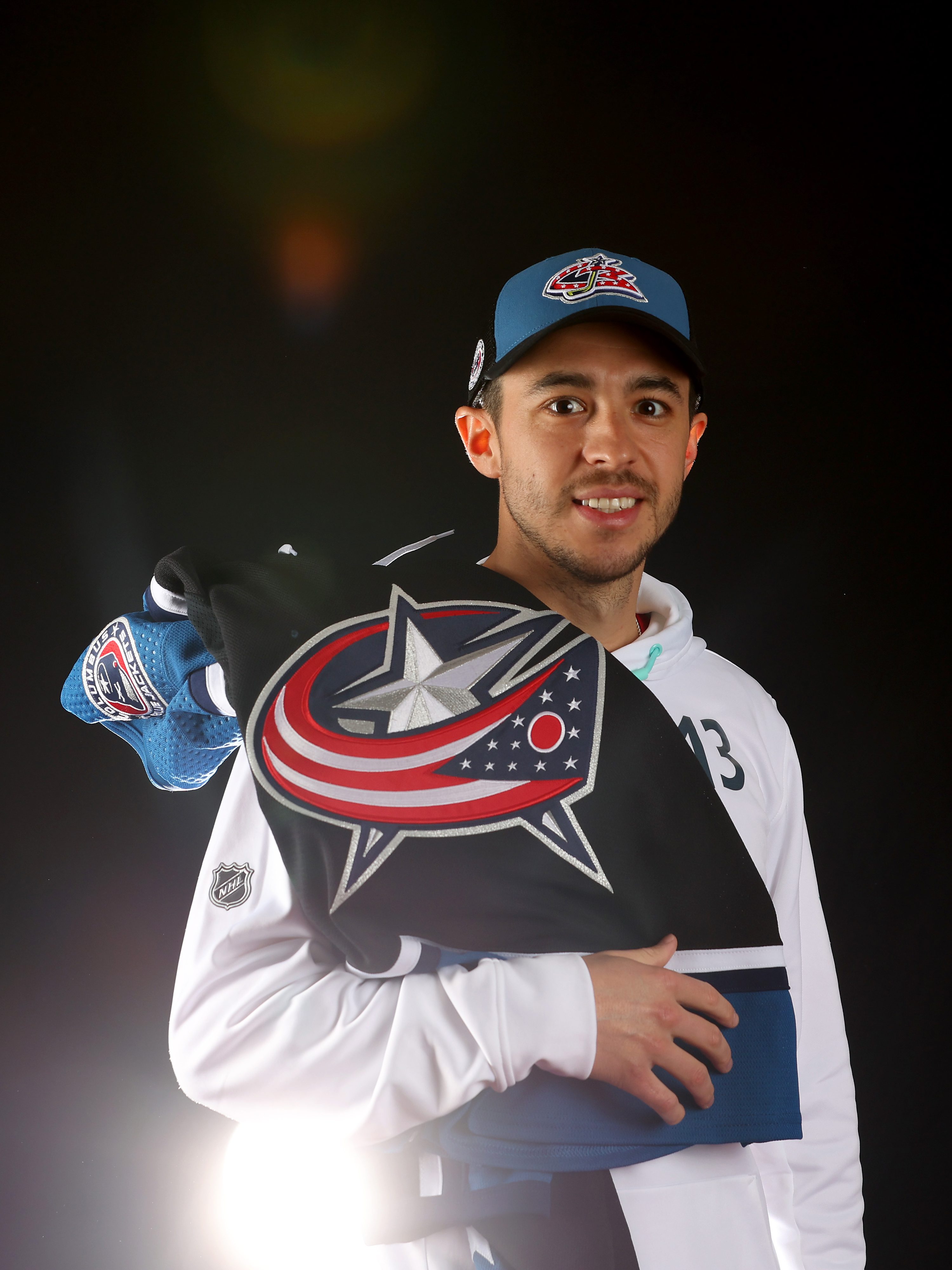SUNRISE, FLORIDA - FEBRUARY 04: Johnny Gaudreau #13 of the Columbus Blue Jackets poses for a portrait prior to the 2023 NHL All-Star Game at FLA Live Arena on February 04, 2023 in Sunrise, Florida. (Photo by Mike Ehrmann/Getty Images)