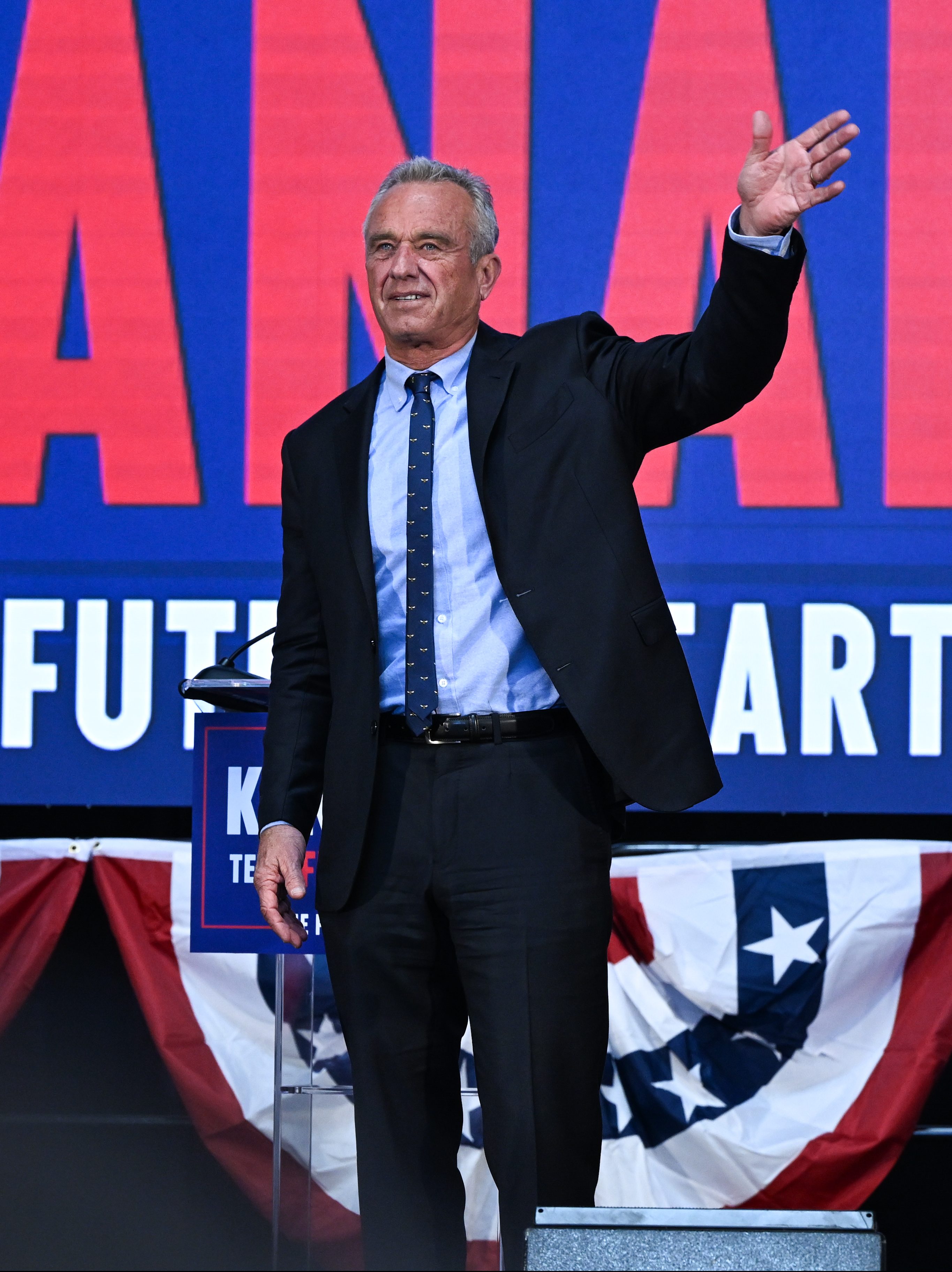 OAKLAND, CA - MARCH 26: Independent US presidential candidate Robert F. Kennedy, Jr. tapped California attorney Nicole Shanahan (left) as his running mate for vice president during an event in Oakland, California, United States on March 26, 2024. (Photo by Tayfun Coskun/Anadolu via Getty Images)