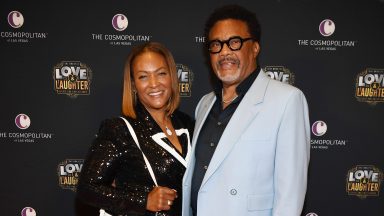 LAS VEGAS, NEVADA - APRIL 27:  Linda Reese and Judge Greg Mathis arrive at the opening of Love & Laughter at The Cosmopolitan of Las Vegas on April 27, 2024 in Las Vegas, Nevada. (Photo by Denise Truscello/Getty Images for The Chelsea at The Cosmopolitan of Las Vegas)