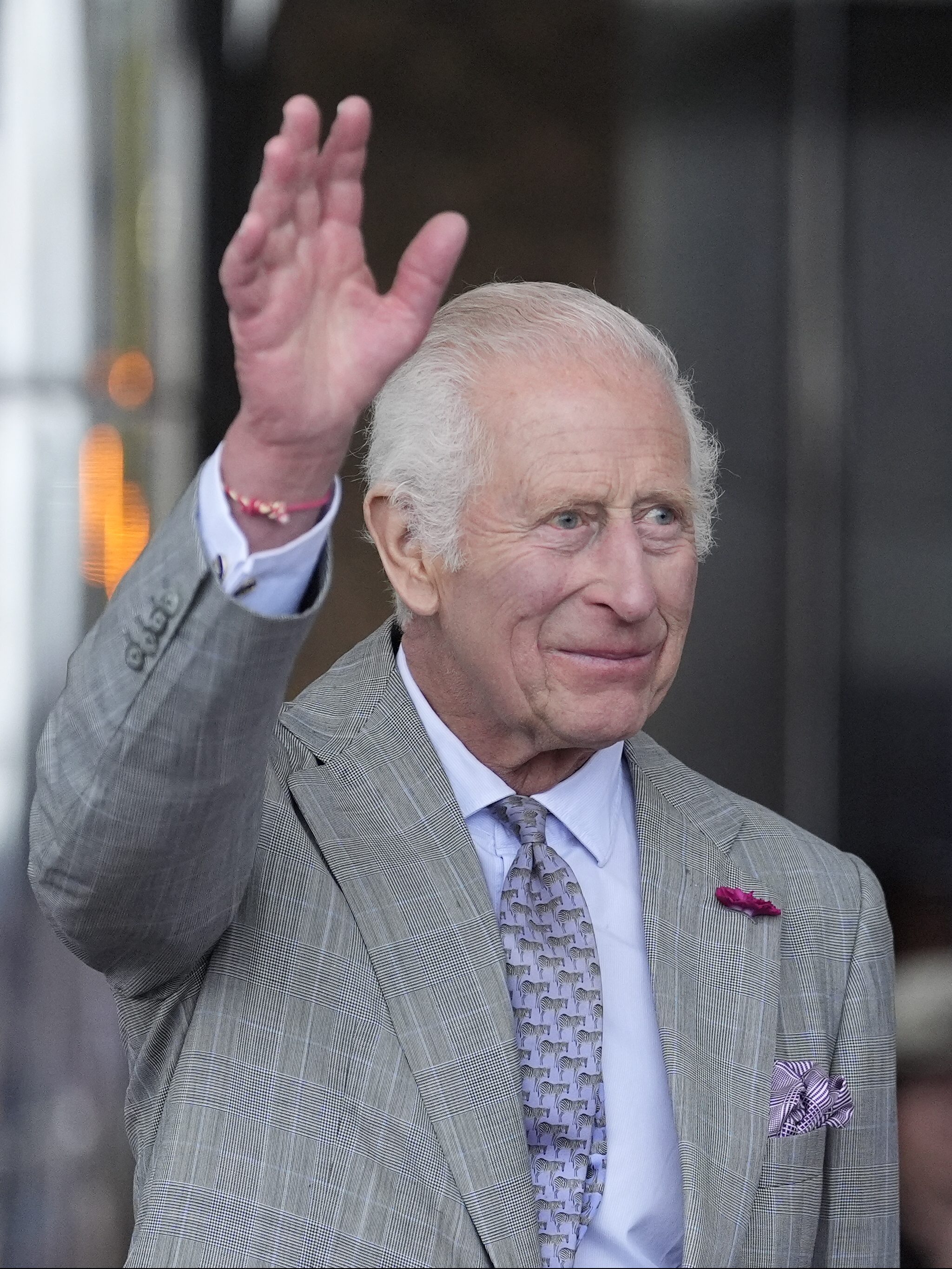 King Charles III attends the King's Parade outside Pomme d'Or Hotel, Liberation Square in St Helier, Jersey, during their two day visit to the Channel Islands. Jersey Sea Cadets offers maritime training and leadership experiences for children aged between 10 and 18, and is the largest sea cadet contingent in the British Isles. Picture date: Monday July 15, 2024. (Photo by Andrew Matthews/PA Images via Getty Images)