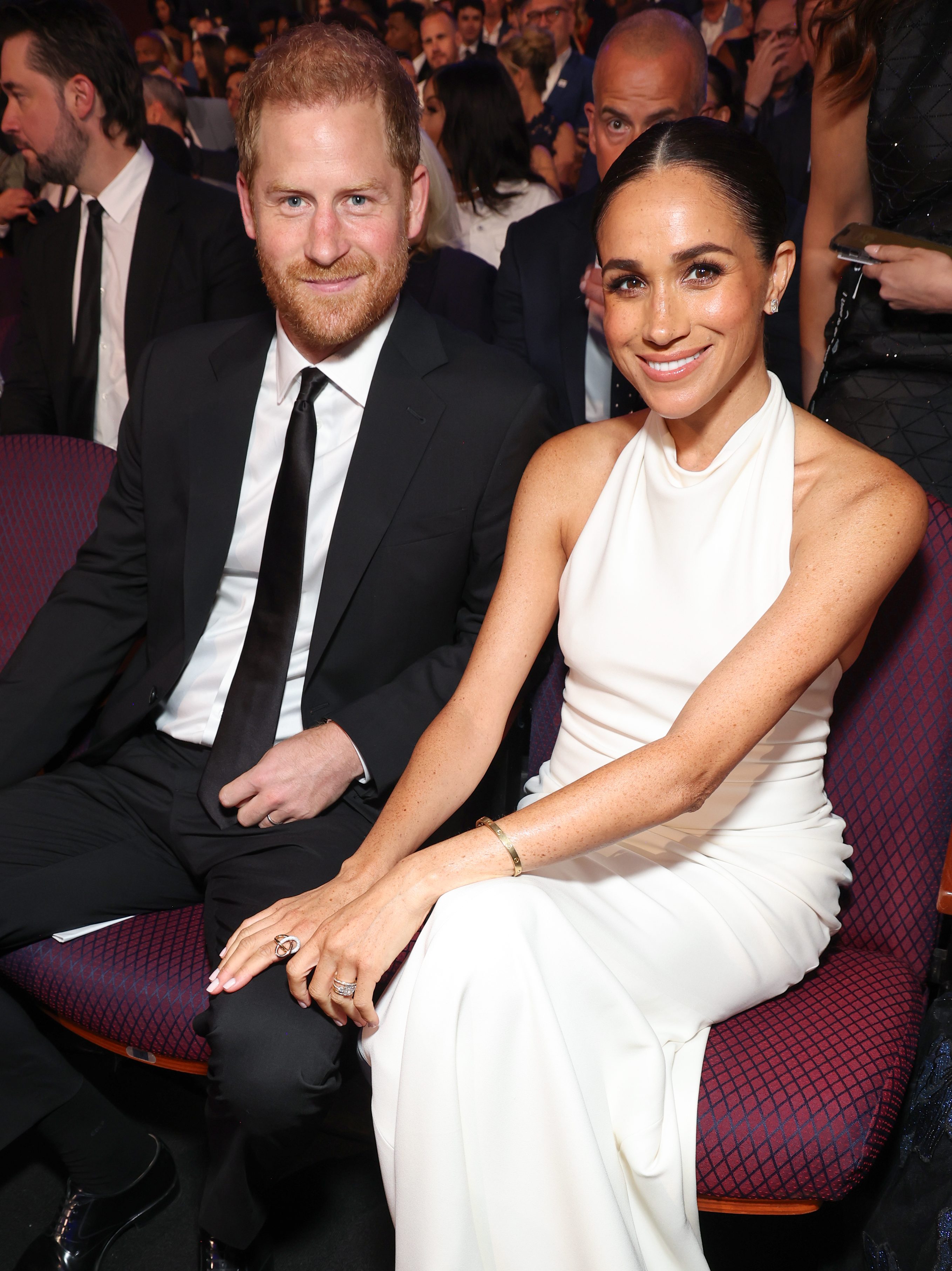 HOLLYWOOD, CALIFORNIA - JULY 11: (Exclusive Coverage) (L-R) Prince Harry, Duke of Sussex and Meghan, Duchess of Sussex  attend the 2024 ESPY Awards at Dolby Theatre on July 11, 2024 in Hollywood, California. (Photo by Kevin Mazur/Getty Images for W+P)