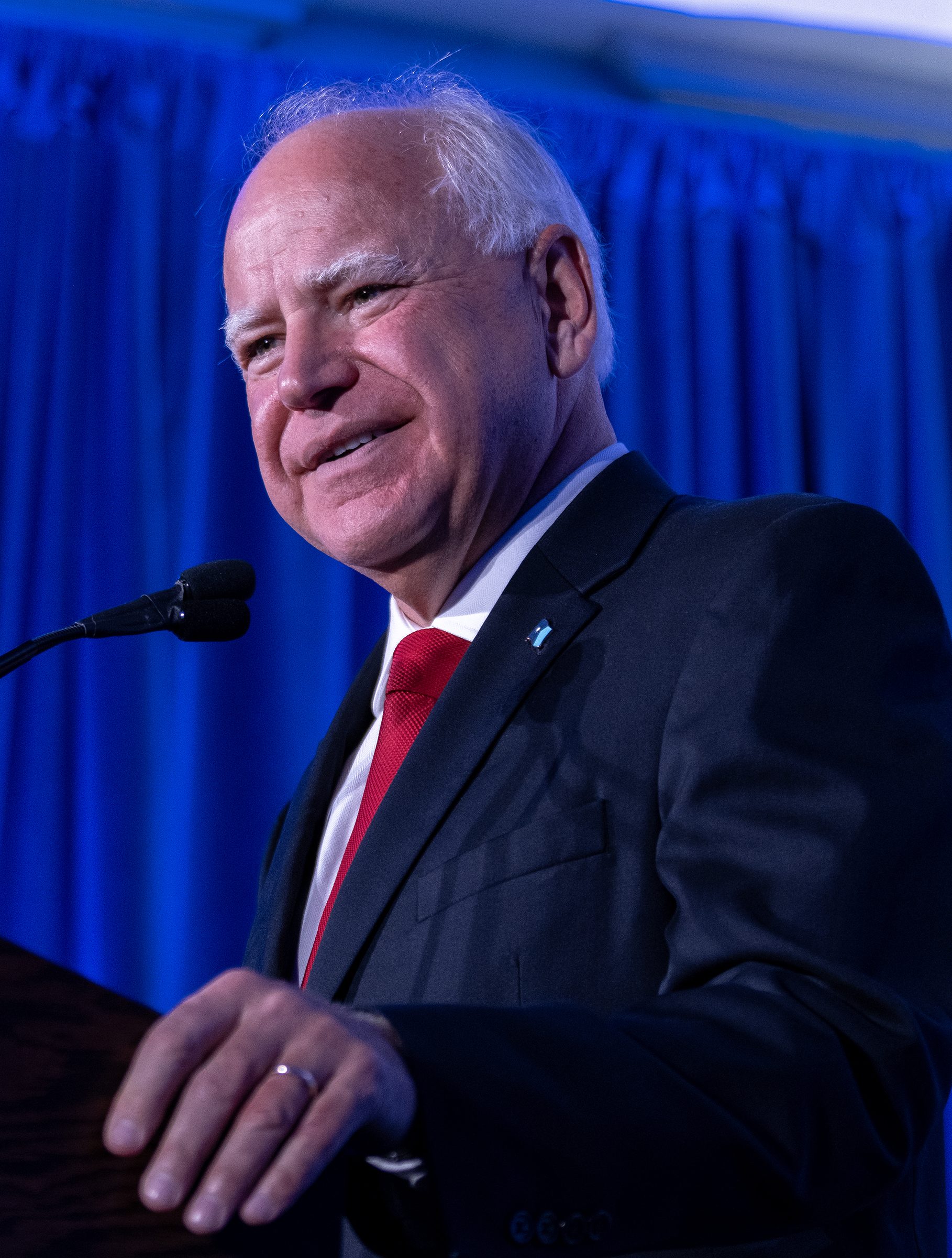 Tim Walz speaks at a Biden-Harris campaign and DNC press conference