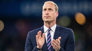 BERLIN, GERMANY - JULY 14: Prince William of Wales looks on as he stands on the stage before presenting medals after the UEFA EURO 2024 final match between Spain and England at Olympiastadion on July 14, 2024 in Berlin, Germany. (Photo by Kevin Voigt/GettyImages)