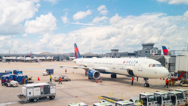ATLANTA, GEORGIA - JULY 23: A delayed Delta Airlines plane sits on the tarmac at the Hartsfield-Jackson Atlanta International Airport on July 23, 2024 in Atlanta, Georgia. Delta Airlines has canceled and delayed hundreds of more flights as problems caused by last week's Crowdstrike global technology outage continue into a fifth day. (Photo by Brandon Bell/Getty Images)