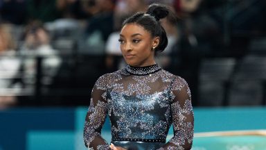 PARIS, FRANCE - JULY 28: Simone Biles from Team United States competes in the women's gymnastics at the Bercy Arena during the Paris 2024 Olympic Games in Paris, France on July 28, 2024. (Photo by Aytac Unal/Anadolu via Getty Images)