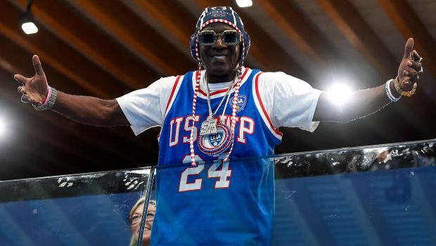 Flavor Flav during the water polo women match between team Italy (white caps) and team United States of America (blue caps) of the Paris 2024 Olympic Games at Aquatics Centre. Paris (France), July 31st 2024  (Photo by Deepbluemedia/Mondadori Portfolio via Getty Images)