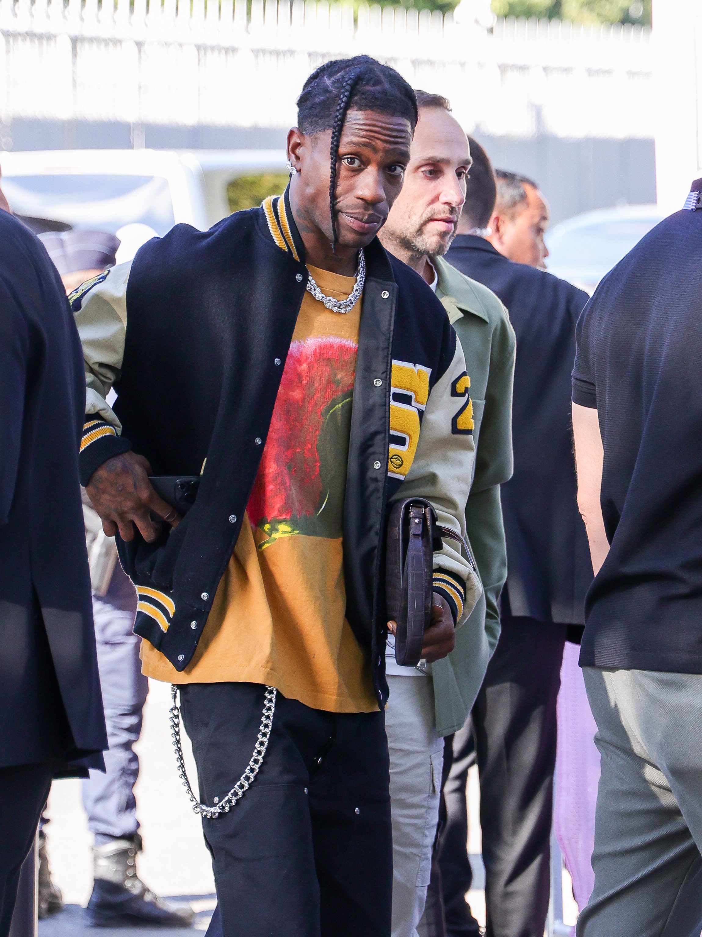 PARIS, FRANCE - AUGUST 8: Travis Scott is seen arriving at the Paris 2024 Olympic basketball semi-final on August 8, 2024 in Paris, France. (Photo by MEGA/GC Images)