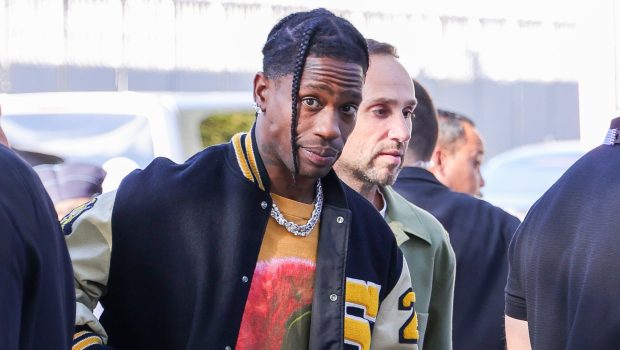 PARIS, FRANCE - AUGUST 8: Travis Scott is seen arriving at the Paris 2024 Olympic basketball semi-final on August 8, 2024 in Paris, France. (Photo by MEGA/GC Images)