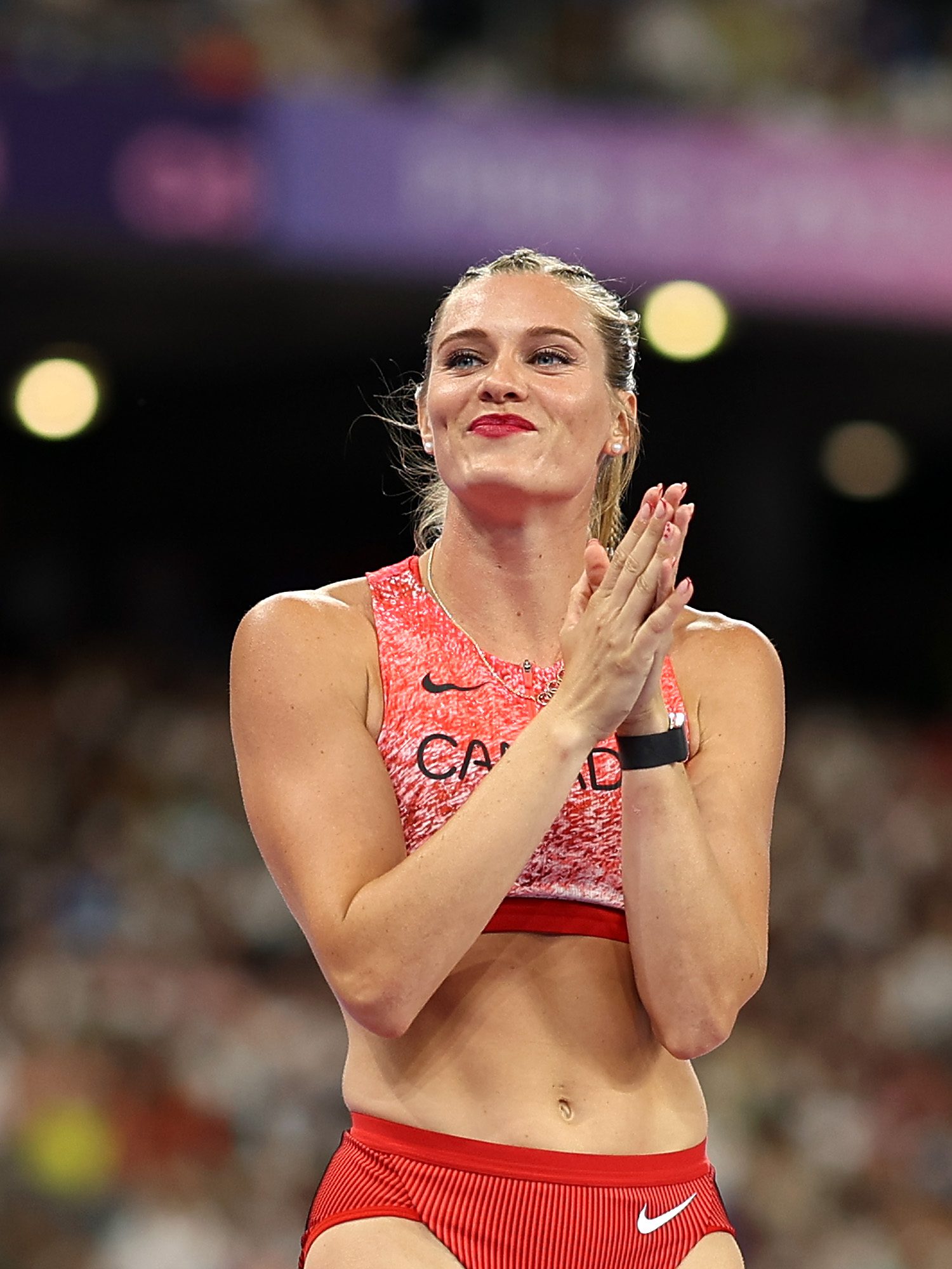PARIS, FRANCE - AUGUST 07: Alysha Newman of Team Canada  on day twelve of the Olympic Games Paris 2024 at Stade de France on August 07, 2024 in Paris, France. (Photo by Cameron Spencer/Getty Images)