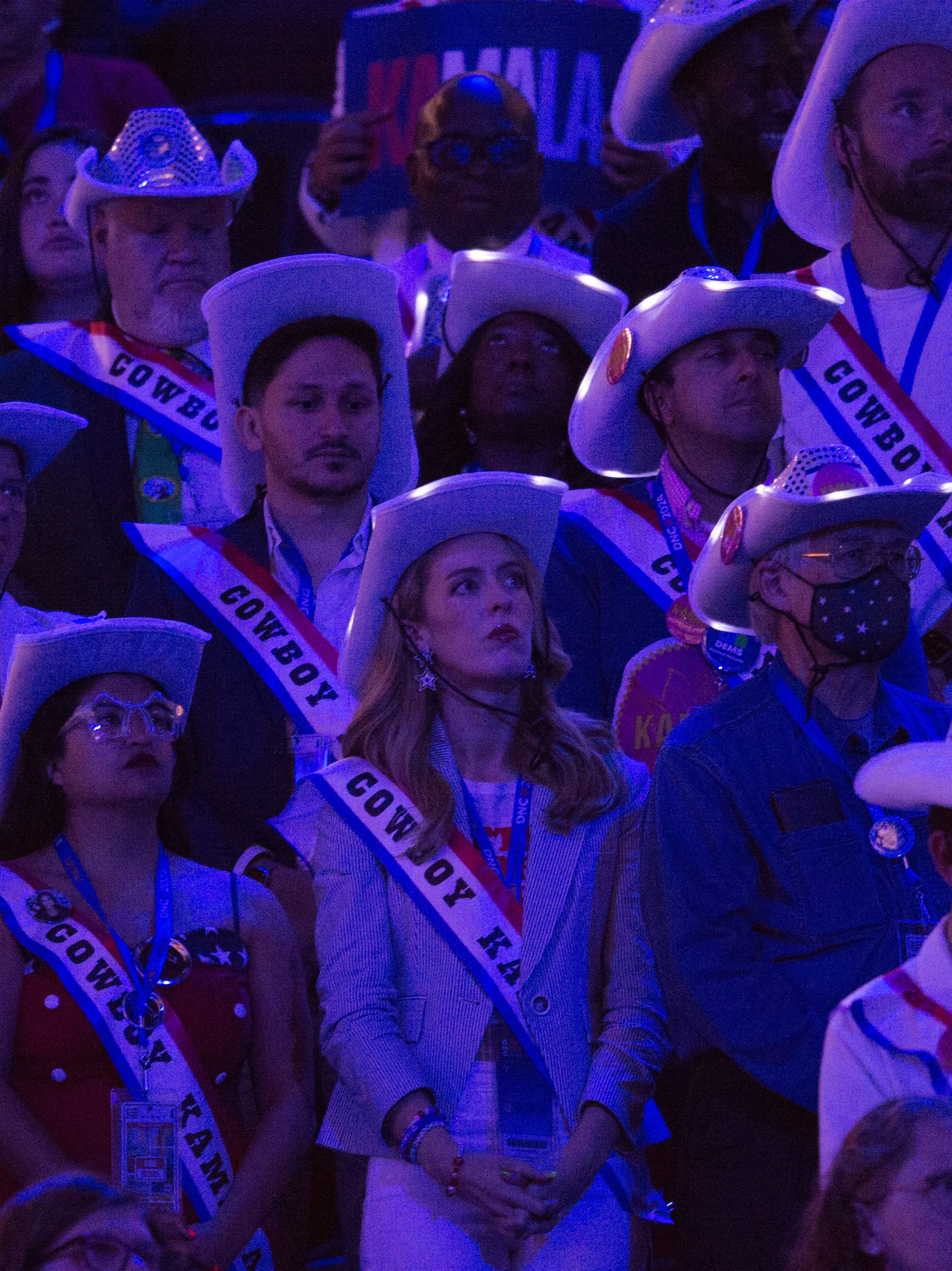 CHICAGO, ILLINOIS, UNITED STATES - AUGUST 22: People attend the Democratic National Convention (DNC) at the United Center in Chicago, Illinois, United States on August 22, 2024. The DNC marks the ceremonial crowning of US Vice President Kamala Harris and Minnesota Governor Tim Walz as the party's presidential nominees. (Photo by Jacek Boczarski/Anadolu via Getty Images)