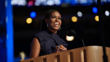 CHICAGO, ILLINOIS - AUGUST 20: Former first lady Michelle Obama speaks on stage during the second day of the Democratic National Convention at the United Center on August 20, 2024 in Chicago, Illinois. Delegates, politicians, and Democratic Party supporters are gathering in Chicago, as current Vice President Kamala Harris is named her party's presidential nominee. The DNC takes place from August 19-22. (Photo by Andrew Harnik/Getty Images)