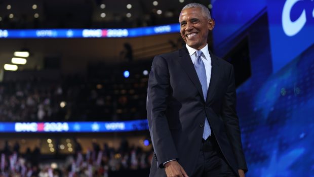 CHICAGO, ILLINOIS - AUGUST 20: Former U.S. President Barack Obama departs after speaking on stage during the second day of the Democratic National Convention at the United Center on August 20, 2024 in Chicago, Illinois. Delegates, politicians, and Democratic Party supporters are gathering in Chicago, as current Vice President Kamala Harris is named her party's presidential nominee. The DNC takes place from August 19-22. (Photo by Justin Sullivan/Getty Images)