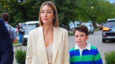 NEW YORK, NEW YORK - AUGUST 29: Jessica Biel and her son Silas Timberlake attend day 4 of the 2024 US Open Tennis Championships on August 29, 2024 in Flushing, Queens, New York.  (Photo by Gotham/GC Images)