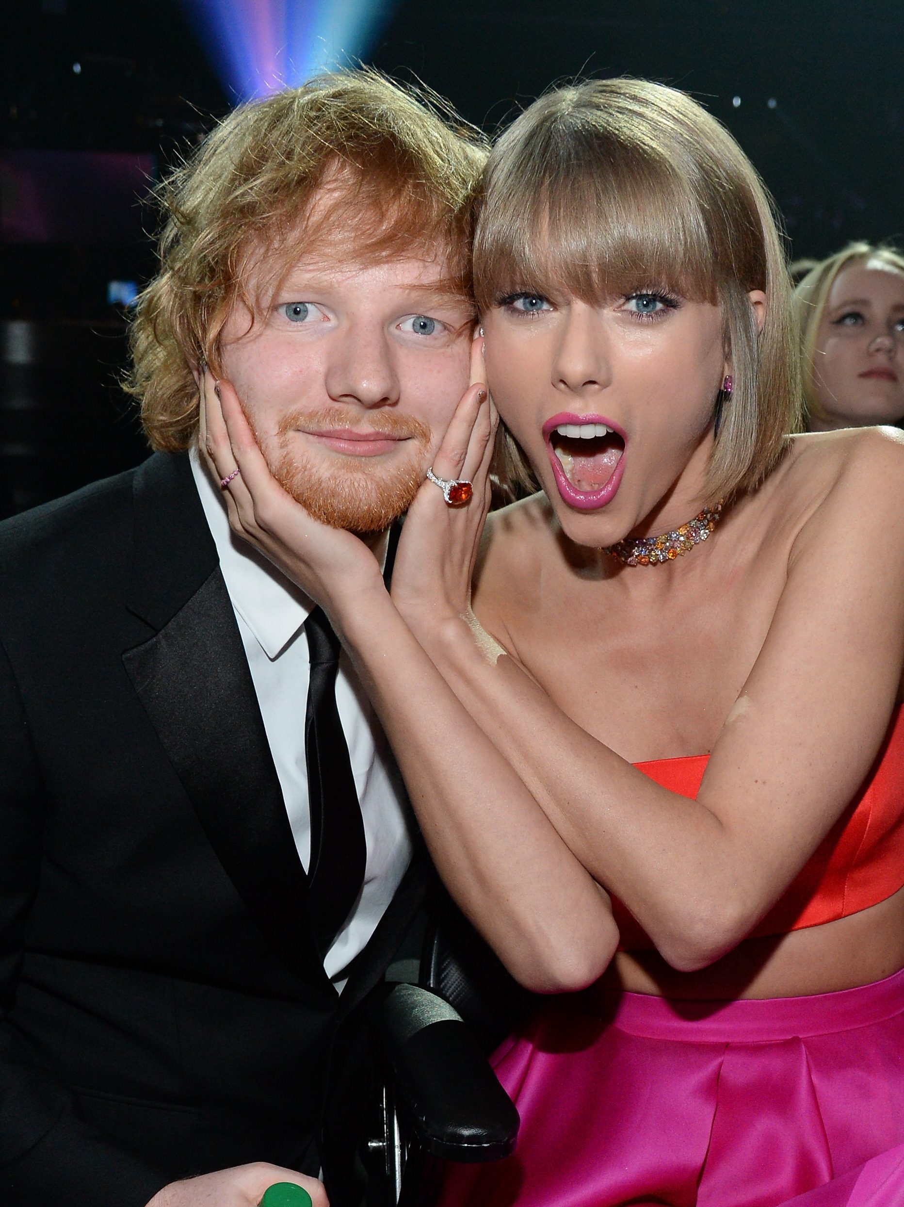LOS ANGELES, CA - FEBRUARY 15:  Ed Sheeran and Taylor Swift attend The 58th GRAMMY Awards at Staples Center on February 15, 2016 in Los Angeles, California.  (Photo by Kevin Mazur/WireImage)