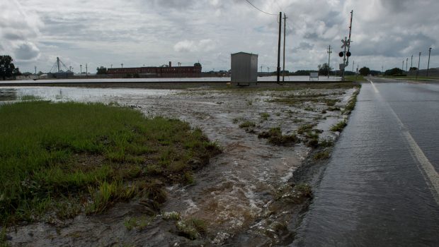 Floodwaters rise outside a prison in Goldsborough, North Carolina on September 17, 2018. - Catastrophic floods raised the threat of landslides and dam failures across the southeastern United States on Monday, prolonging the agony caused by a killer hurricane that has left more than a dozen people dead and caused billions of dollars in damage. Downgraded to a tropical depression, Florence crept over South and North Carolina, dumping heavy rains on already flood-swollen river basins that authorities warned could bring more death and destruction. (Photo by Andrew CABALLERO-REYNOLDS / AFP) (Photo by ANDREW CABALLERO-REYNOLDS/AFP via Getty Images)