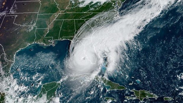 GULF OF MEXICO - SEPTEMBER 28: In this NOAA handout image taken by the GOES satellite at 13:26 UTC, Hurricane Ian moves toward Florida on September 28, 2022 in the Gulf of Mexico. The storm is expected to bring a potentially life-threatening storm surge and hurricane-force winds. (Photo by NOAA via Getty Images)