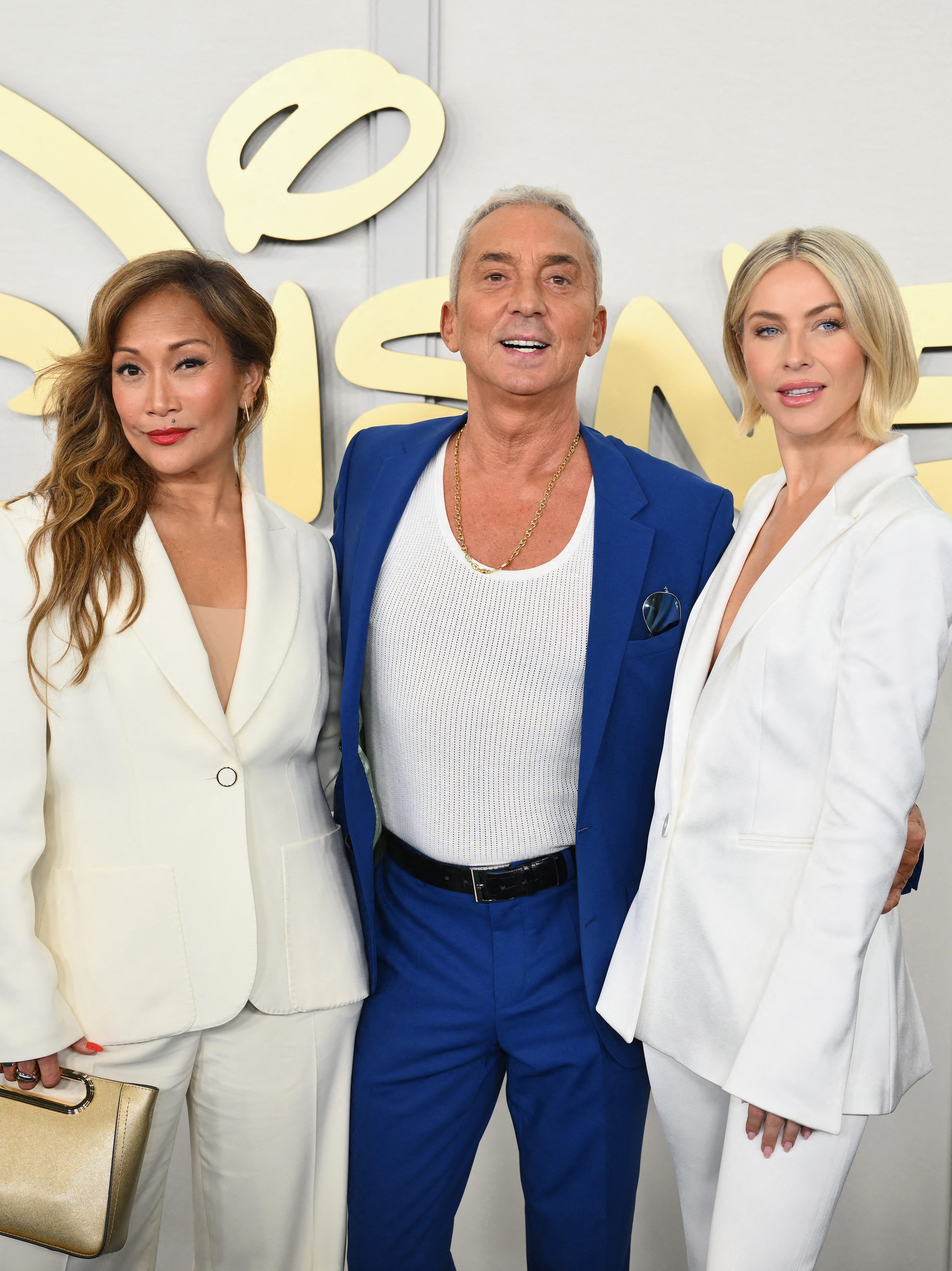 (L-R) "Dancing With the Stars" judges Carrie Ann Inaba, Bruno Tonioli and Julianne Hough arrive for Disney's 2024 Upfront presentation at North Javits Center on May 14, 2024 in New York. (Photo by ANGELA WEISS / AFP) (Photo by ANGELA WEISS/AFP via Getty Images)