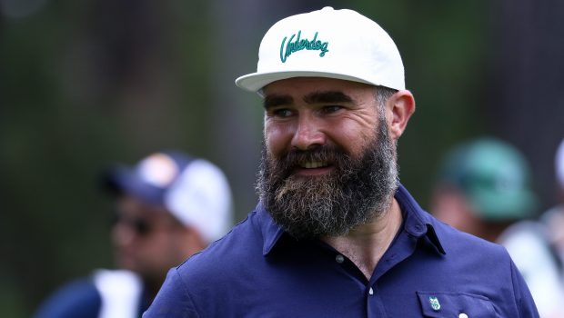 STATELINE, NEVADA - JULY 13: Former NFL football player Jason Kelce looks on at the 18th hole on day two of the 2024 American Century Championship at Edgewood Tahoe Golf Course on July 13, 2024 in Stateline, Nevada. (Photo by Isaiah Vazquez/Getty Images)