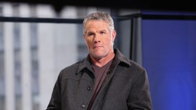 Brett Favre visits FOX Business Network at FOX Studios on February 10, 2015 in New York, United States. (Photo by Rob Kim/Getty Images)