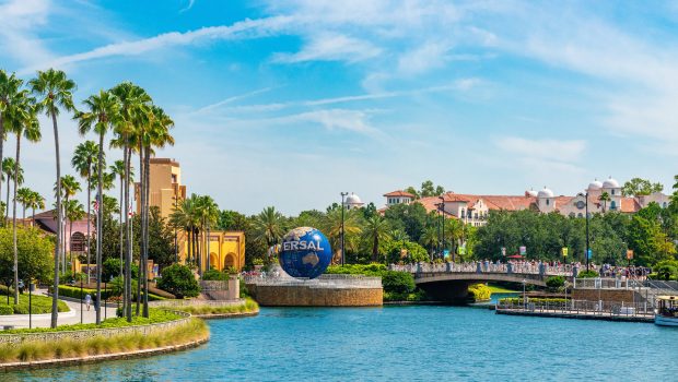 Urban skyline including the logo of Universal Studios. (Photo by Roberto Machado Noa/LightRocket via Getty Images)