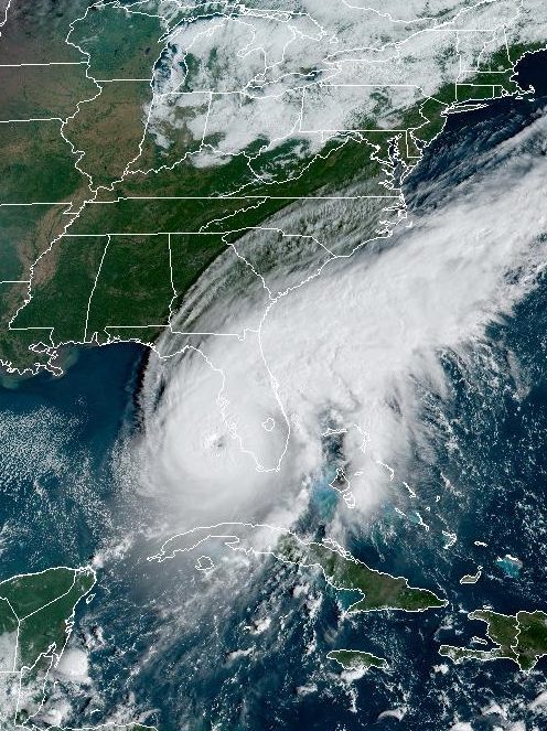 GULF OF MEXICO - SEPTEMBER 28:  In this NOAA handout image taken by the GOES satellite at 13:26 UTC, Hurricane Ian moves toward Florida on September 28, 2022 in the Gulf of Mexico. The storm is expected to bring a potentially life-threatening storm surge and hurricane-force winds. (Photo by NOAA via Getty Images)