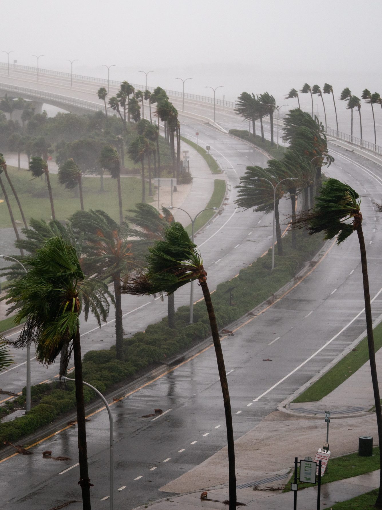 SARASOTA, FL - SEPTEMBER 28: Wind gusts blow across Sarasota Bay as Hurricane Ian churns to the south on September 28, 2022 in Sarasota, Florida. The storm made a U.S. landfall at Cayo Costa, Florida this afternoon as a Category 4 hurricane with wind speeds over 140 miles per hour in some areas. (Photo by Sean Rayford/Getty Images)