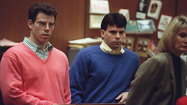 Erik Menendez (L) and his brother Lyle (R) listen during a pre-trial hearing, on December 29, 1992 in Los Angeles after the two pleaded innocent in the August 1989 shotgun deaths of their wealthy parents, Jose and Mary Louise Menendez of Beverly Hills, Calif. It took 40 months for the Superior Court arraignment after prosecutors and defense attorneys battled over the admissibility of taped confessions the brothers allegedly made to their psychotherapist. AFP PHOTO VINCE BUCCI (Photo by VINCE BUCCI / AFP) (Photo by VINCE BUCCI/AFP via Getty Images)