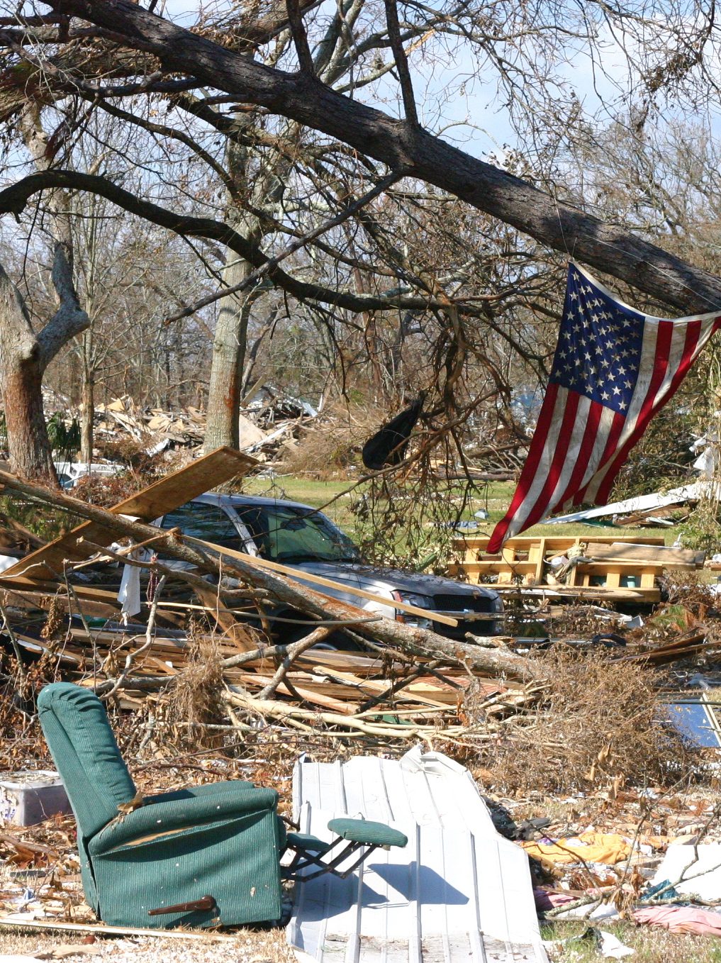 "Damage in Bay St Louis, MS following Hurricane Katrina, 3 weeks after."