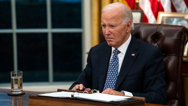 WASHINGTON, DC - SEPTEMBER 30: U.S. President Joe Biden speaks after meeting with North Carolina Governor Roy Cooper, FEMA Administrator Deanne Criswell, and Homeland Security Advisor Liz Sherwood-Randall on the ongoing response to the aftermath of Hurricane Helene in the Oval Office of the White House on September 30, 2024 in Washington, DC. The President has said he plans to travel to North Carolina on Wednesday as authorities face challenges delivering supplies to isolated, flood-ravaged areas in the Southeastern United States as the death toll from Hurricane Helene tops 100. (Photo by Kent Nishimura/Getty Images)