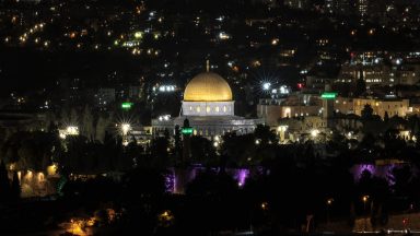 This overview from the Mount of the Olives shows the Dome of the Rock Shrine in the Aqsa Mosque complex in the old city of Jerusalem on October 1, 2024. Israel vowed to retaliate following an Iranian missile attack on October 1, with army spokesman saying it would respond at the time and place of its choosing. (Photo by Ahmad GHARABLI / AFP) (Photo by AHMAD GHARABLI/AFP via Getty Images)