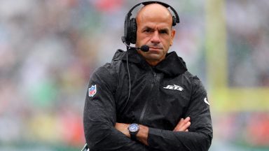 EAST RUTHERFORD, NEW JERSEY - SEPTEMBER 29: Head coach Robert Saleh of the New York Jets looks on against the Denver Broncos during the first half at MetLife Stadium on September 29, 2024 in East Rutherford, New Jersey. (Photo by Mike Stobe/Getty Images)