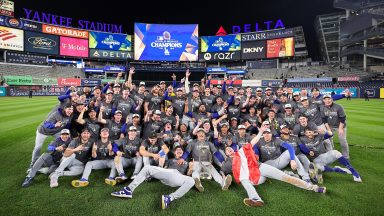 NEW YORK, NY - OCTOBER 30: Members of the Los Angeles Dodgers pose for a team photo on the field after defeating the New York Yankees in Game 5 of the 2024 World Series presented by Capital One between the Los Angeles Dodgers and the New York Yankees at Yankee Stadium on Wednesday, October 30, 2024 in New York, New York. (Photo by Dustin Satloff/MLB Photos via Getty Images)