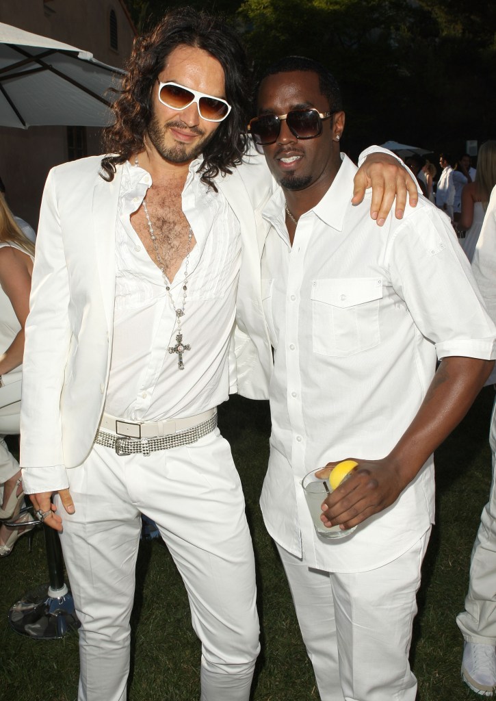 BEVERLY HILLS, CA - JULY 04: Actor Russell Brand and Sean "Diddy" Combs attend the White Party hosted by Sean "Diddy" Combs and Ashton Kutcher to help raise awareness for Malaria No More held at a Private Residence on July 4, 2009 in Beverly Hills, California. (Photo by Jason Merritt/Getty Images/Getty Images for Blueflame)