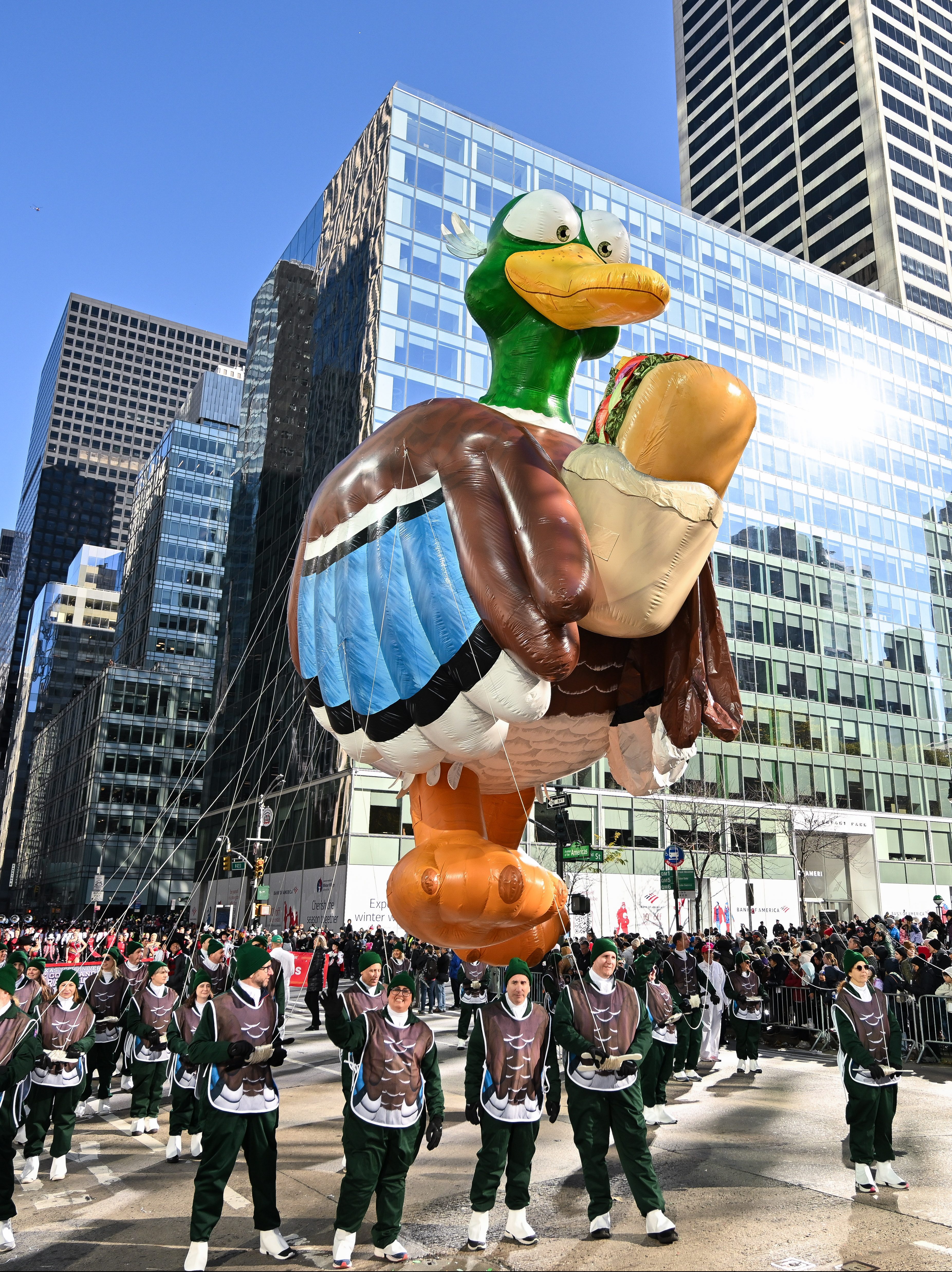 NEW YORK, NEW YORK - NOVEMBER 23: View of the Uncle Dan balloon at the 97th Annual Macy's Thanksgiving Day Parade on November 23, 2023 in New York City. (Photo by James Devaney/Getty Images)