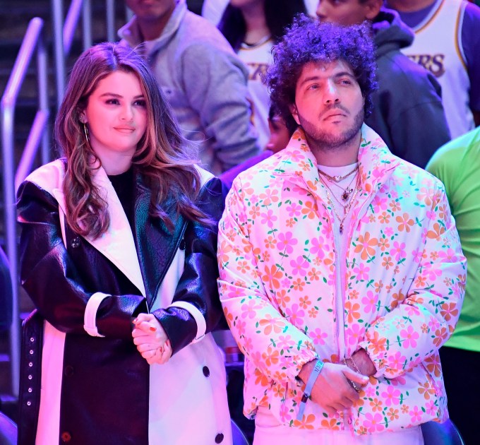 Benny Blanco & Selena Gomez at a Lakers Game