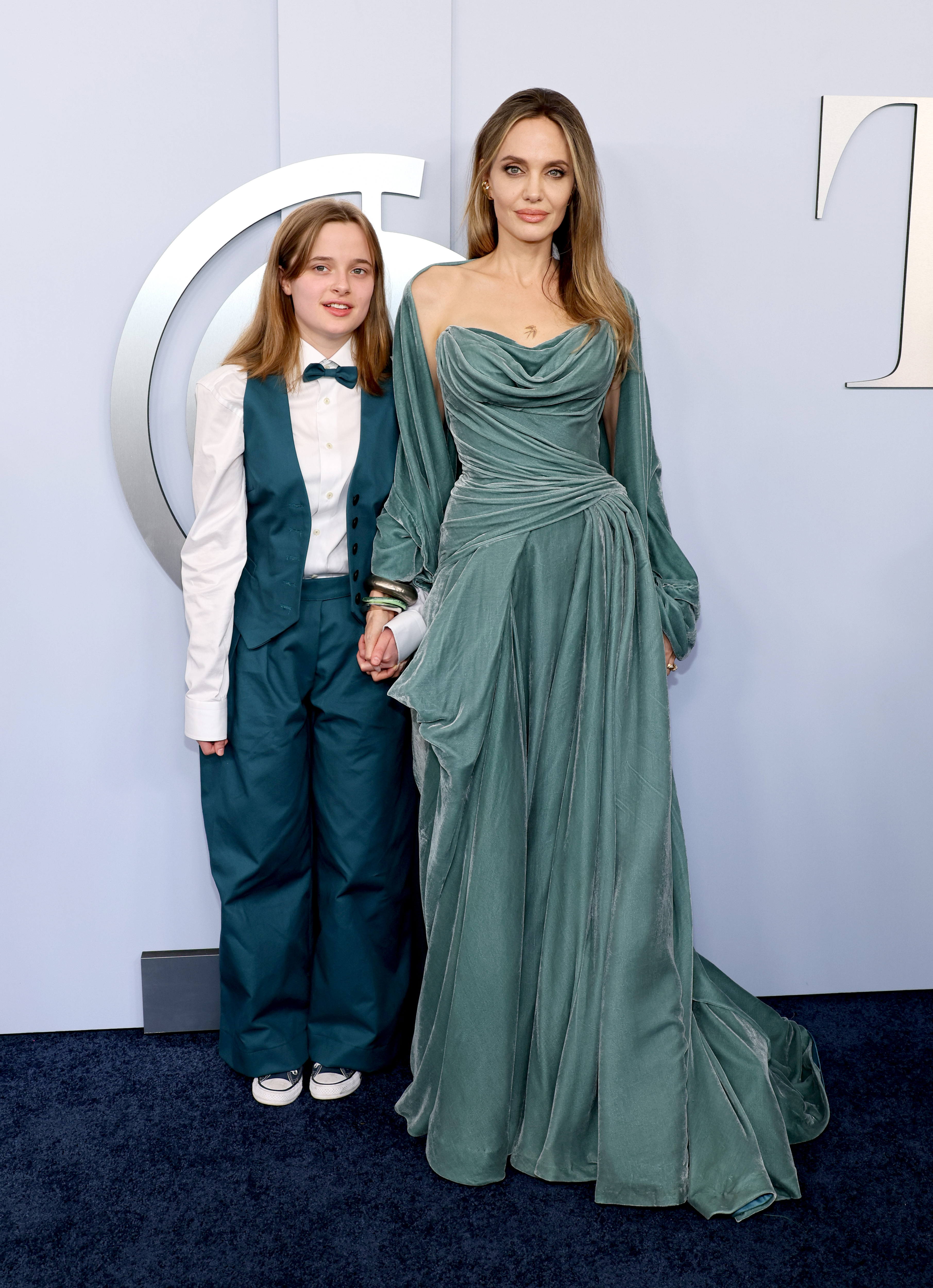 NEW YORK, NEW YORK - JUNE 16: (L-R) Vivienne Jolie-Pittand Angelina Jolie attend the 77th Annual Tony Awards at David H. Koch Theater at Lincoln Center on June 16, 2024 in New York City. (Photo by Dia Dipasupil/Getty Images)