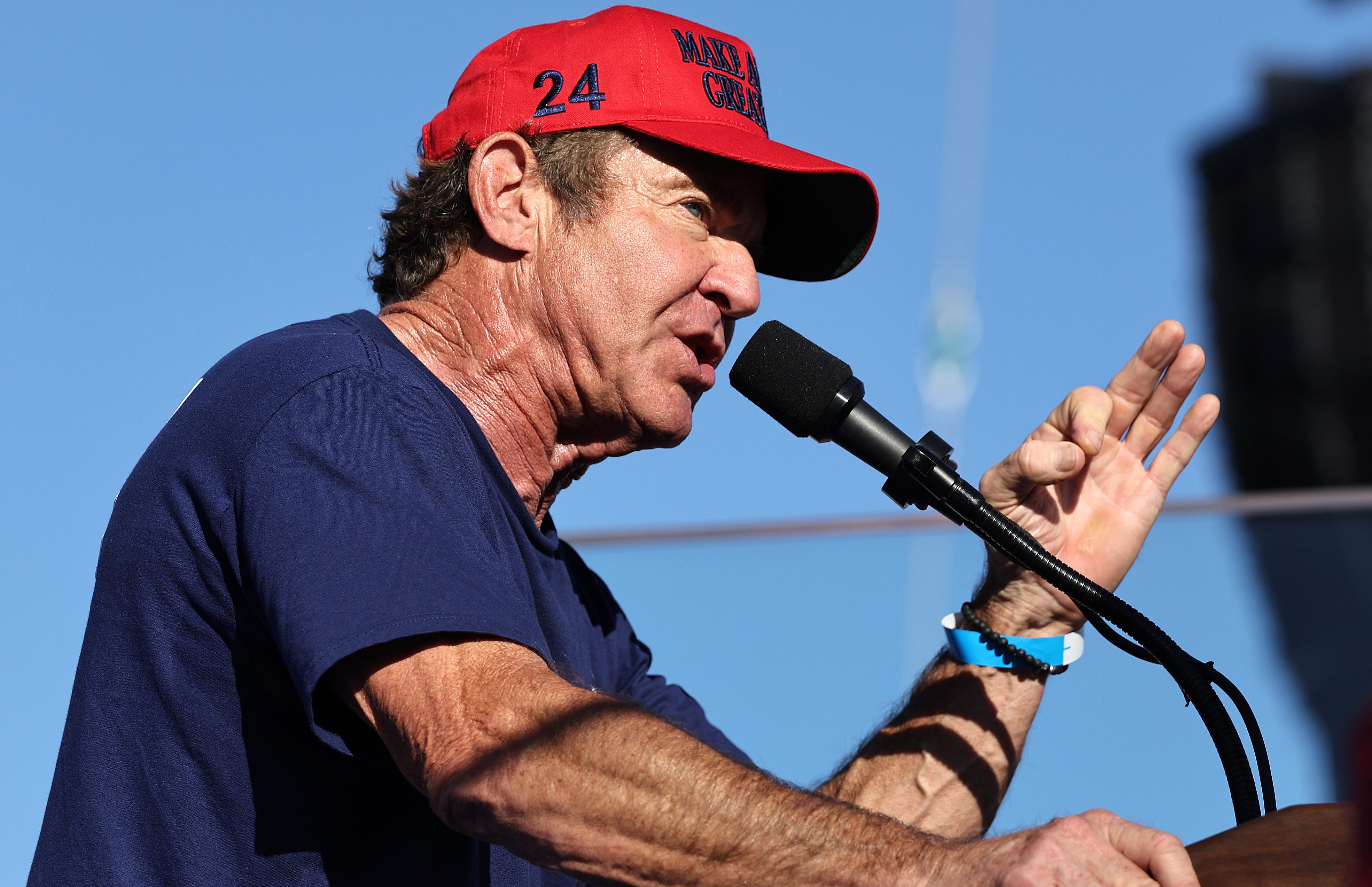 COACHELLA, CALIFORNIA - OCTOBER 12: Actor Dennis Quaid speaks at a campaign rally for Republican presidential nominee, former U.S. President Donald Trump on October 12, 2024 in Coachella, California. With 24 days to go until election day, former President Donald Trump is detouring from swing states to hold the rally in Democratic presidential nominee, Vice President Kamala Harris' home state. (Photo by Mario Tama/Getty Images)