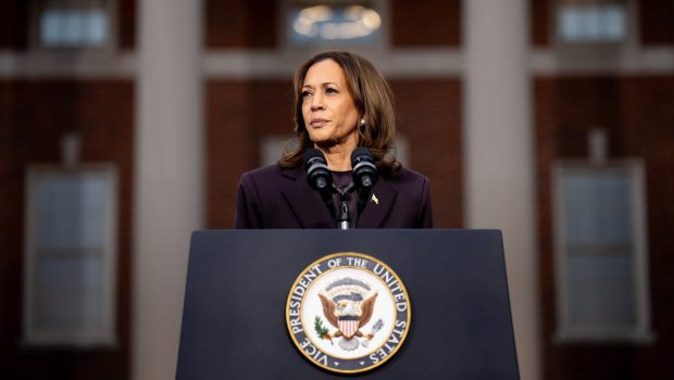 WASHINGTON, DC - NOVEMBER 06: Democratic presidential nominee, U.S. Vice President Kamala Harris pauses while speaking on stage as she concedes the election, at Howard University on November 06, 2024 in Washington, DC. After a contentious campaign focused on key battleground states, the Republican presidential nominee, former U.S. President Donald Trump was projected to secure the majority of electoral votes, giving him a second term as U.S. President. Republicans also secured control of the Senate for the first time in four years. (Photo by Andrew Harnik/Getty Images)