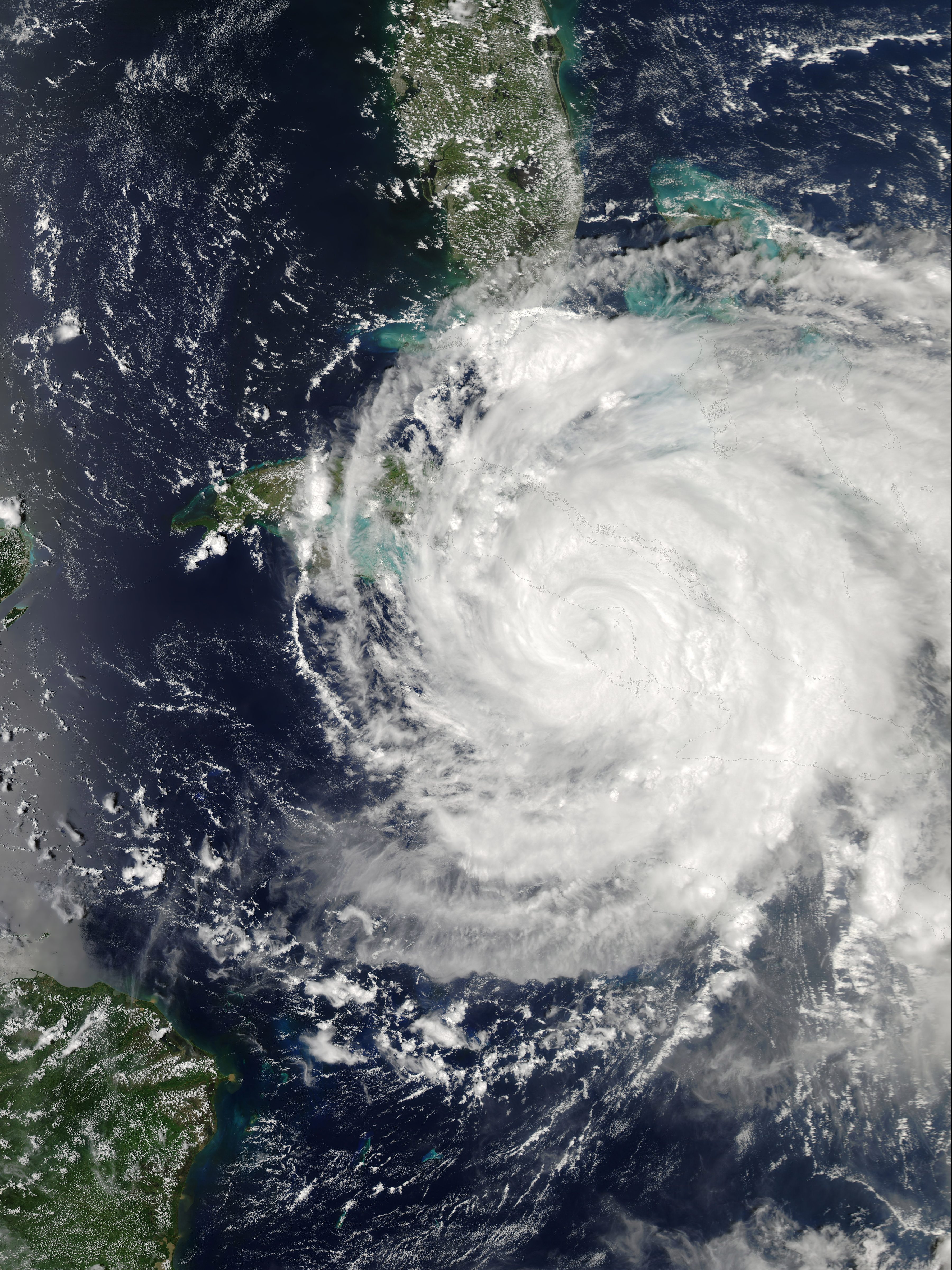 September 8, 2008 - Hurricane Ike over Cuba, Jamaica, and the Bahamas at 19:05 UTC.