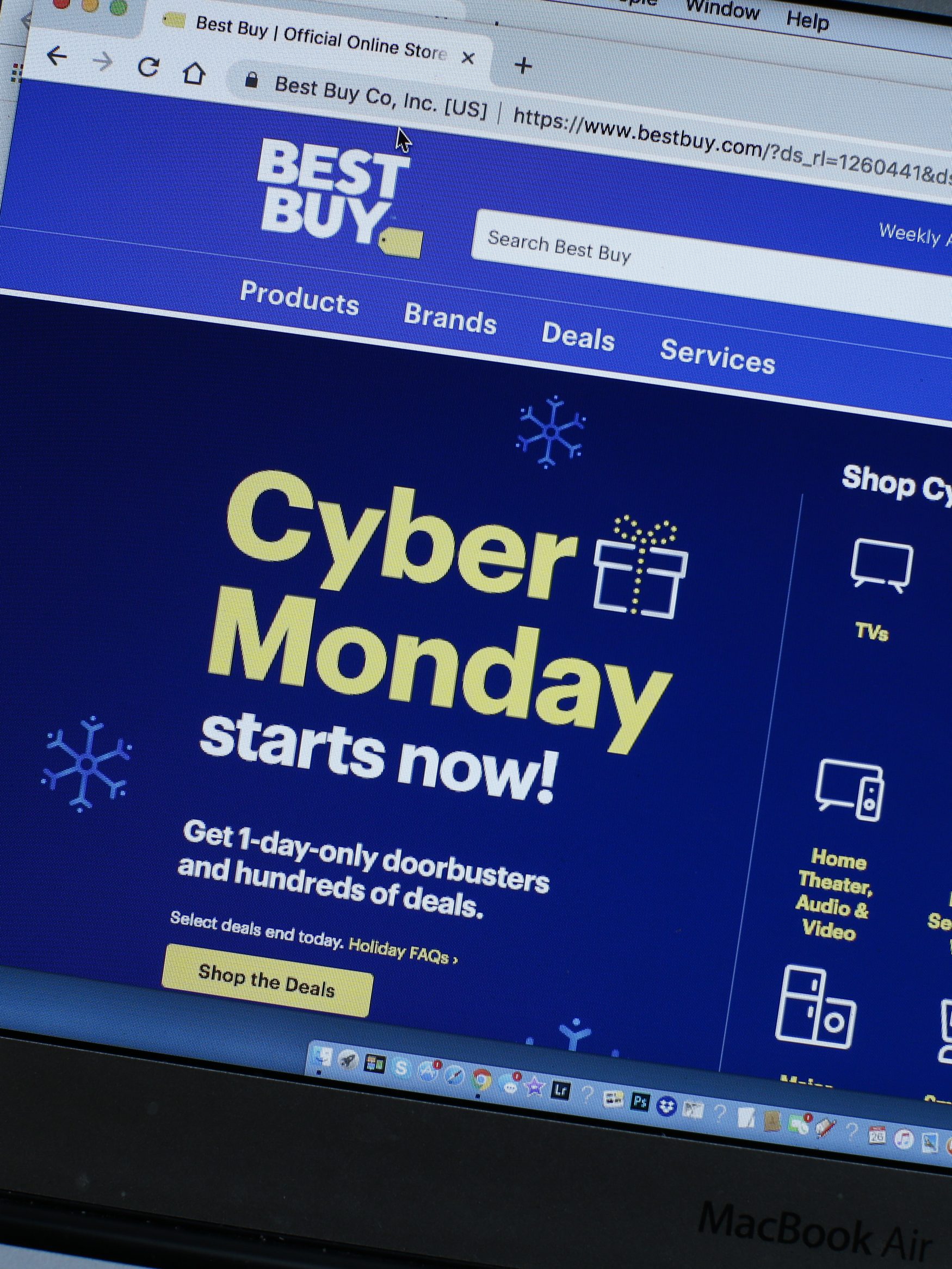 GUTTENBERG, NJ - NOVEMBER 26: In this photo illustration, Best Buy advertises Cyber Monday sales on its company websites on November 26, 2018 in Guttenberg, New Jersey. Americans expect are expecting to spend $6.6 million on Cyber Monday deals. (Photo Illustration by Kena Betancur/VIEWpress/Corbis via Getty Images)