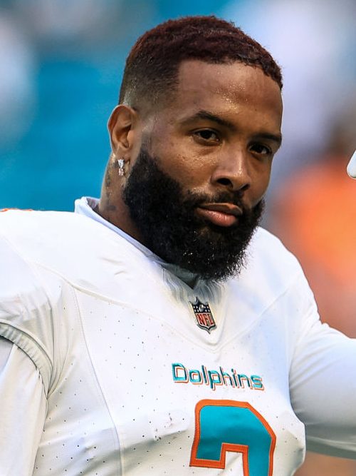 MIAMI GARDENS, FLORIDA - NOVEMBER 24: Odell Beckham Jr. #3 of the Miami Dolphins warms up prior to the game against the New England Patriots at Hard Rock Stadium on November 24, 2024 in Miami Gardens, Florida. (Photo by Carmen Mandato/Getty Images)