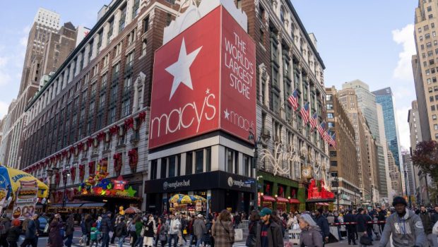 NEW YORK, NEW YORK - NOVEMBER 29: People walk past the Macy's Herald Square flagship store on November 29, 2024 in New York City. Black Friday sales will give economists a glimpse into consumers' holiday shopping mood. (Photo by David Dee Delgado/Getty Images)