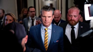 WASHINGTON, DC - DECEMBER 3: U.S. President-elect Donald Trump's nominee to be Secretary of Defense Pete Hegseth (C) walks through the Russell Senate Office Building on Capitol Hill on December 3, 2024 in Washington, DC. Hegseth continues to meet with Senate Republicans on Capitol Hill as new allegations of alcohol abuse and sexual misconduct have emerged. (Photo by Andrew Harnik/Getty Images)