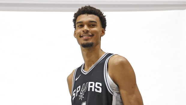 SAN ANTONIO, TX - SEPTEMBER 30: Victor Wembanyama #1 of the San Antonio Spurs poses at San Antonio Spurs Media Day at the Victory Capital Performance Center on September 30, 2024 in San Antonio, Texas. NOTE TO USER: User expressly acknowledges and agrees that, by downloading and or using this photograph, User is consenting to terms and conditions of the Getty Images License Agreement. (Photo by Ronald Cortes/Getty Images)