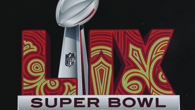 NEW ORLEANS, LOUISIANA -  DECEMBER 01: The Super Bowl LIX logo as part of a Verizon ad on December 01, 2024 in New Orleans, Louisiana. (Photo by Aaron M. Sprecher/Getty Images)